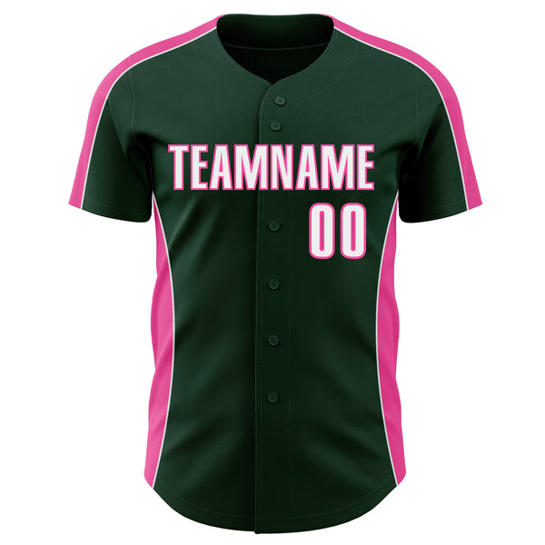 Custom Green White-Pink Classic Color Block Side Panel Stripe Authentic Baseball Jersey