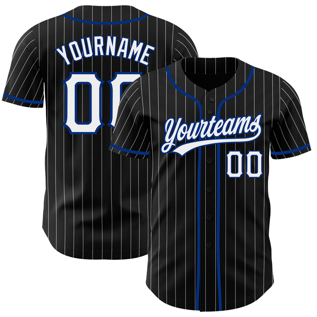 Custom Black White Pinstripe-Royal Authentic Baseball Jersey