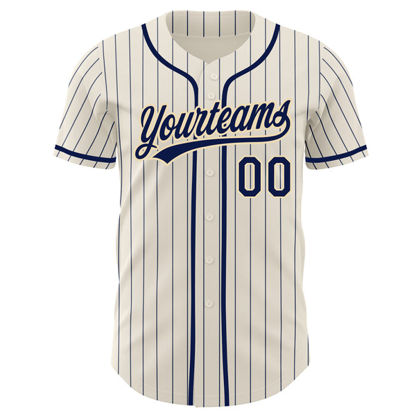 Custom Cream Navy Pinstripe-Cream Authentic Baseball Jersey