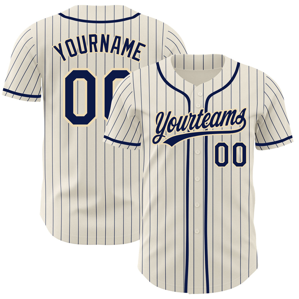 Custom Cream Navy Pinstripe-Cream Authentic Baseball Jersey