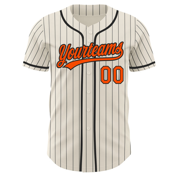 Custom Cream Black Pinstripe-Orange Authentic Baseball Jersey