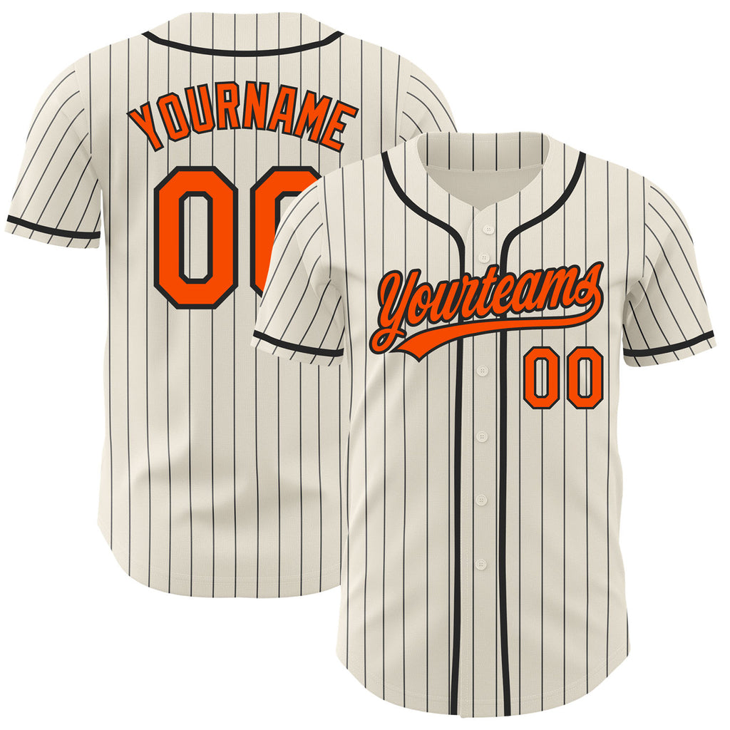 Custom Cream Black Pinstripe-Orange Authentic Baseball Jersey
