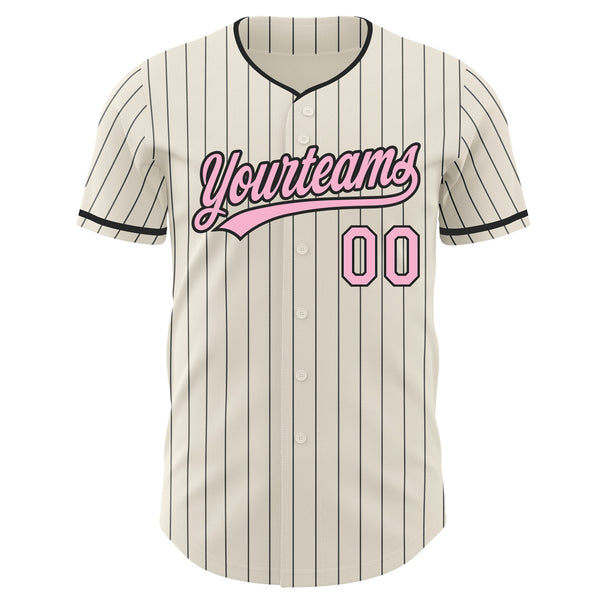 Custom Cream Black Pinstripe-Light Pink Authentic Baseball Jersey