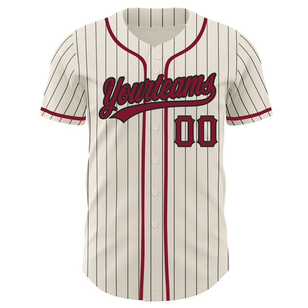 Custom Cream Black Pinstripe-Crimson Authentic Baseball Jersey
