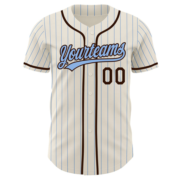 Custom Cream Light Blue Pinstripe-Brown Authentic Baseball Jersey