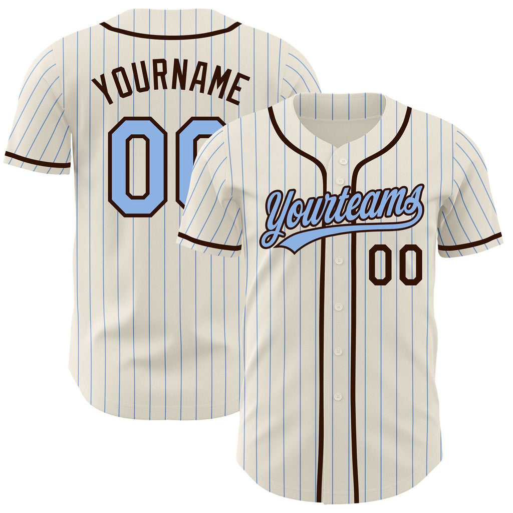 Custom Cream Light Blue Pinstripe-Brown Authentic Baseball Jersey