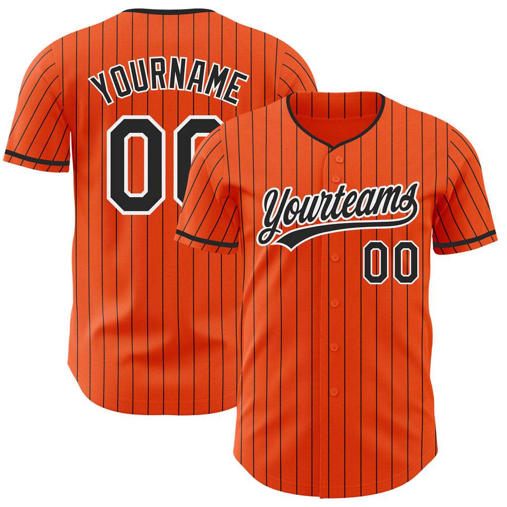Custom Orange Black Pinstripe-White Authentic Baseball Jersey