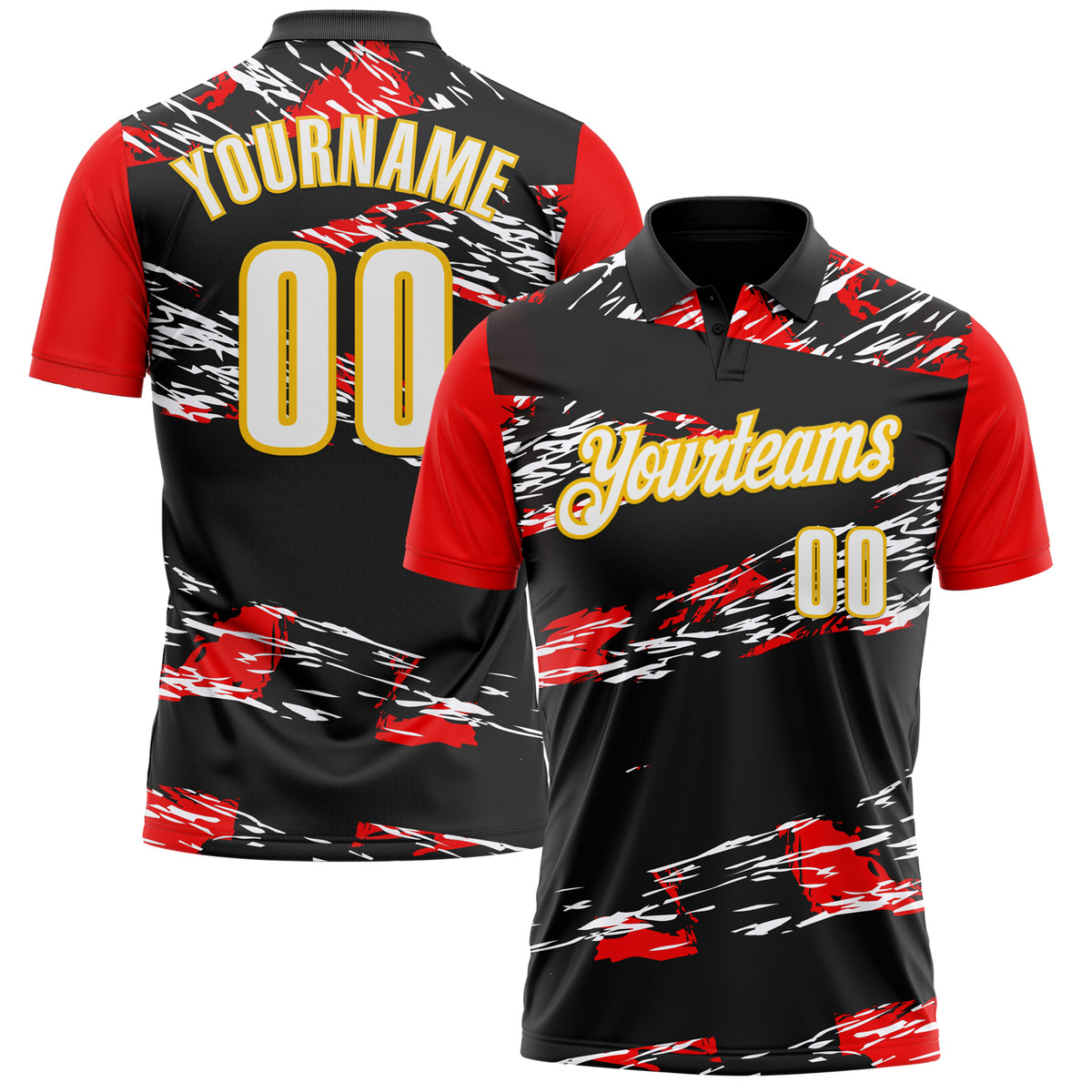 Custom Black Yellow-Red 3D Abstract Grunge Art Performance Polo Shirt ...