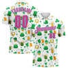 Custom White Pink-Light Blue 3D St. Patrick's Day Shamrock Beer Performance Polo Shirt