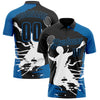 Custom Black Blue-White 3D Tennis Performance Polo Shirt