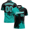 Custom Aqua Black-White 3D Pattern Design Abstract Brush Stroke Performance Polo Shirt