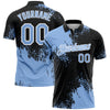 Custom Light Blue Black-White 3D Pattern Design Abstract Brush Stroke Performance Polo Shirt