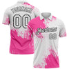 Custom Pink White-Black 3D Pattern Design Abstract Brush Stroke Performance Polo Shirt