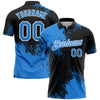 Custom Powder Blue Black-White 3D Pattern Design Abstract Brush Stroke Performance Polo Shirt