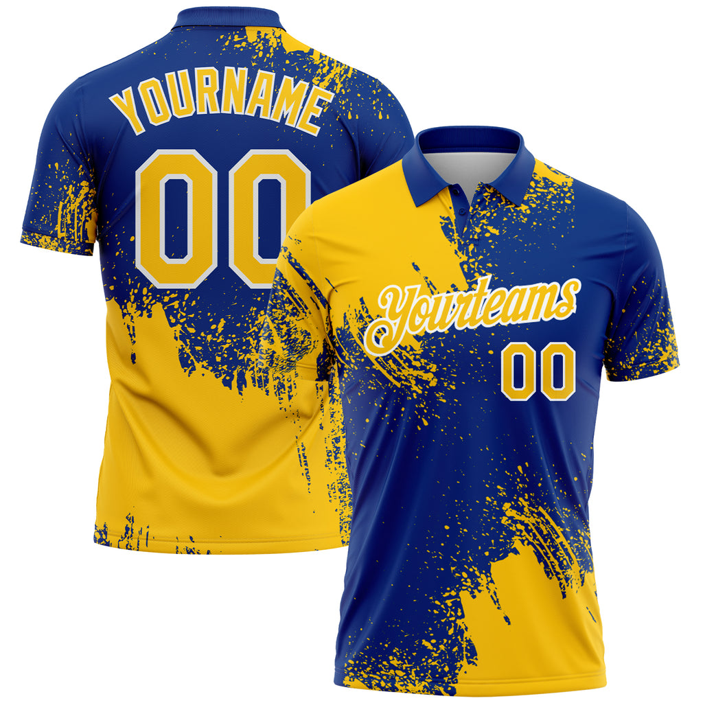 Custom Yellow Royal-White 3D Pattern Design Abstract Brush Stroke Performance Polo Shirt