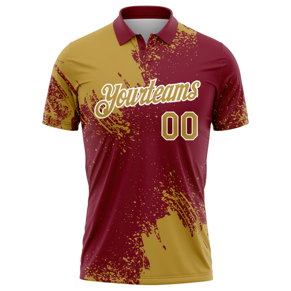 Custom Old Gold Crimson-White 3D Pattern Design Abstract Brush Stroke Performance Polo Shirt