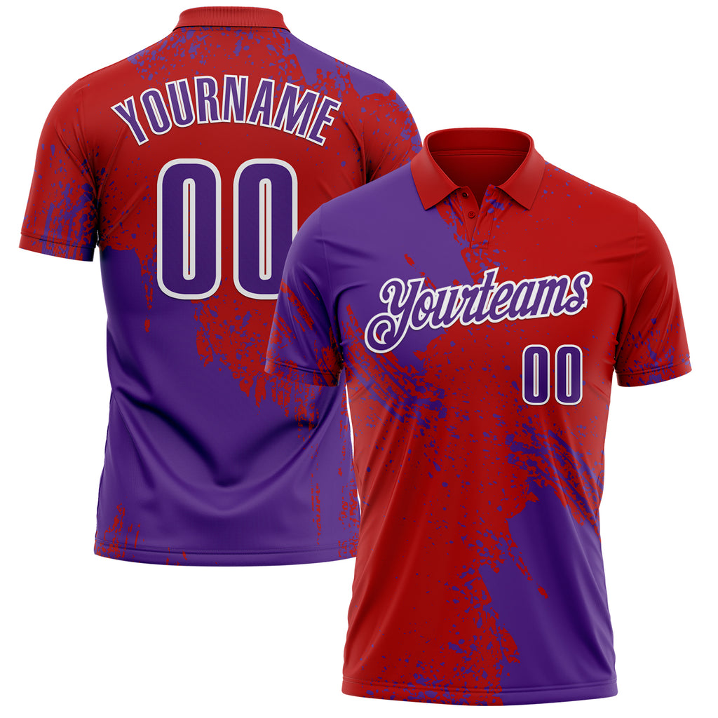 Custom Purple Red-White 3D Pattern Design Abstract Brush Stroke Performance Polo Shirt