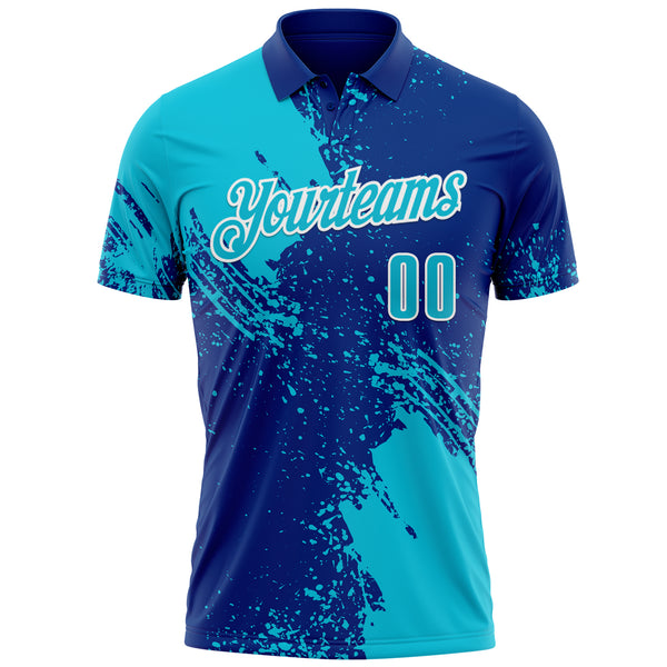 Custom Lakes Blue Royal-White 3D Pattern Design Abstract Brush Stroke Performance Polo Shirt