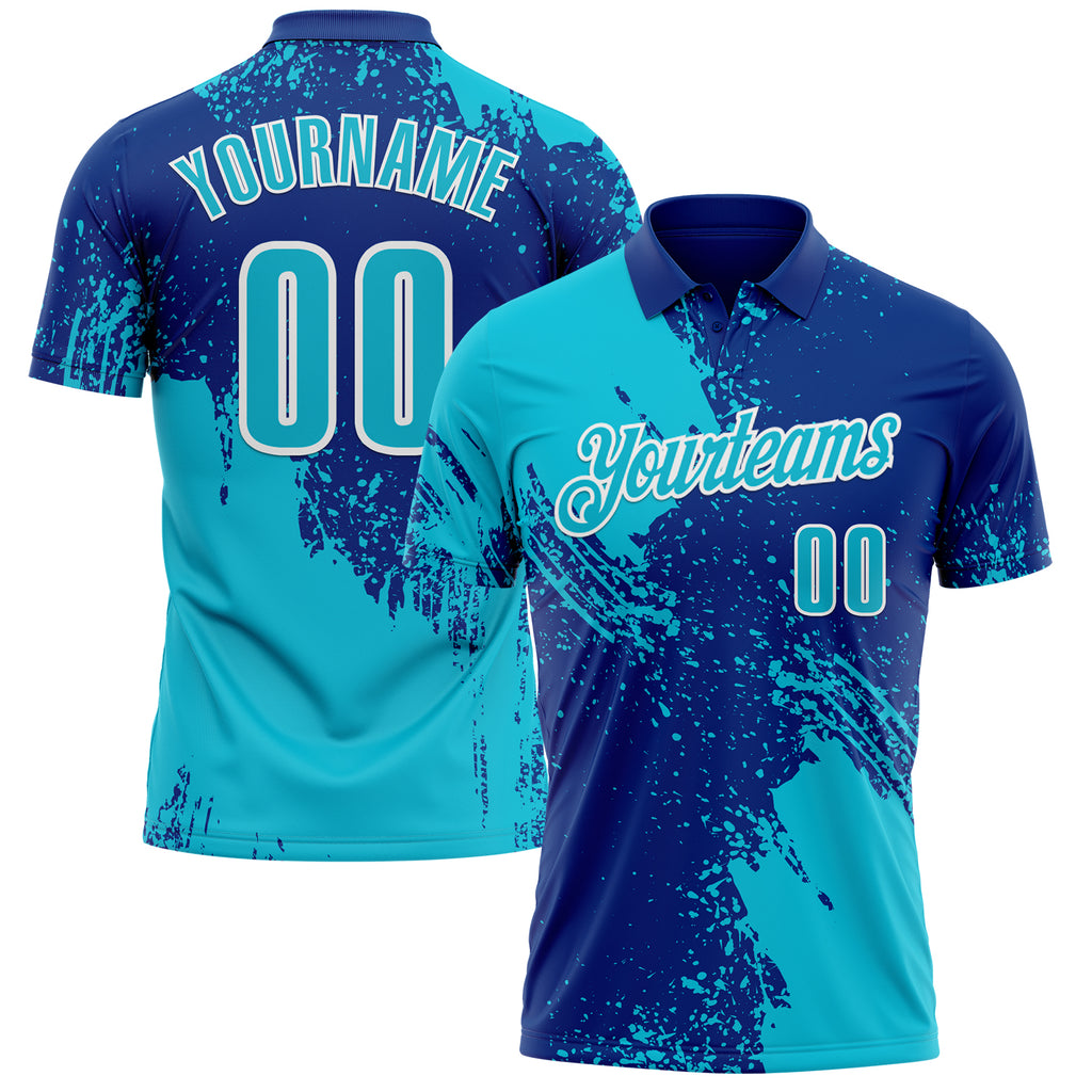 Custom Lakes Blue Royal-White 3D Pattern Design Abstract Brush Stroke Performance Polo Shirt