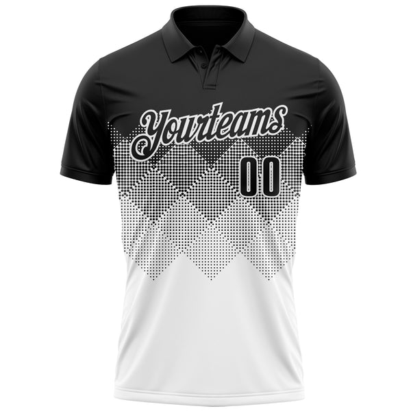 Custom Black White 3D Gradient Square Shape Performance Polo Shirt