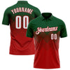 Custom Green White-Red 3D Gradient Square Shape Performance Polo Shirt