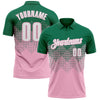 Custom Kelly Green White-Light Pink 3D Gradient Square Shape Performance Polo Shirt