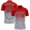 Custom Red Gray 3D Gradient Square Shape Performance Polo Shirt