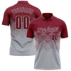 Custom Crimson Gray 3D Gradient Square Shape Performance Polo Shirt