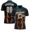 Custom Black White 3D Flame Skull Bowling Performance Polo Shirt