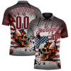 Custom Gray Crimson-White 3D American Flag Splash Flame Skull Bowling Performance Polo Shirt