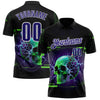 Custom Black Dark Purple-White 3D Lightning Leopard Print Skull Bowling Performance Polo Shirt