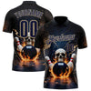 Custom Navy Vegas Gold 3D Flame Leopard Print Skull Bowling Performance Polo Shirt
