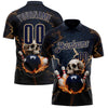 Custom Navy Vegas Gold 3D Flame Leopard Print Skull Bowling Performance Polo Shirt