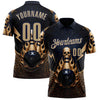 Custom Navy Vegas Gold 3D Leopard Print Metal Skull Bowling Performance Polo Shirt