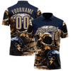 Custom Navy Vegas Gold 3D Metal Skull Bowling Performance Polo Shirt