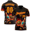 Custom Black Gold-Red 3D Flame Skull Bowling Performance Polo Shirt