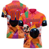 Custom Orange Purple 3D Splash Skull Bowling Performance Polo Shirt