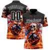 Custom Black White 3D American Flag Flame Lightning Skull Bowling Performance Polo Shirt