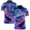 Custom Navy Dark Purple-White 3D American Flag Flame Lightning Skull Bowling Performance Polo Shirt