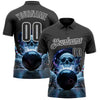Custom Steel Gray White 3D Galaxy Leopard Print Skull Bowling Performance Polo Shirt