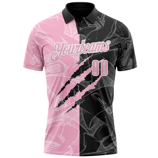 Custom Graffiti Pattern Light Pink Black-White 3D Scratch Performance Polo Shirt