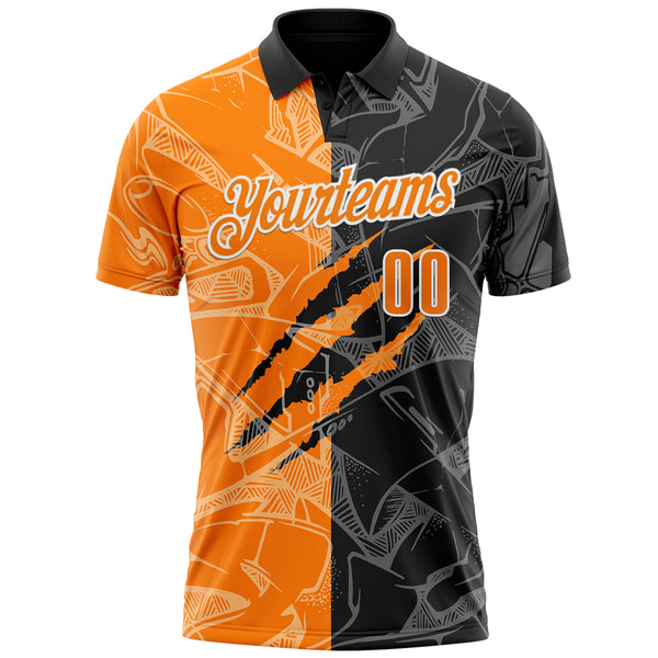 Custom Graffiti Pattern Bay Orange Black-White 3D Scratch Performance Polo Shirt