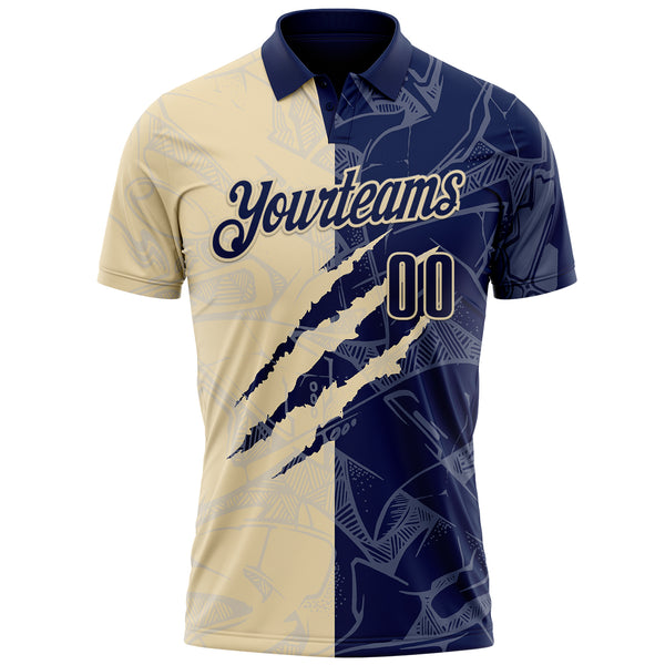 Custom Graffiti Pattern Navy-Cream 3D Scratch Performance Polo Shirt