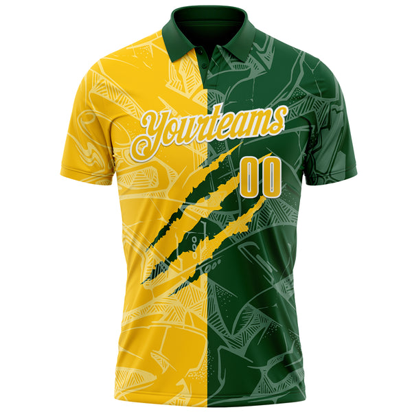 Custom Graffiti Pattern Yellow Green-White 3D Scratch Performance Polo Shirt