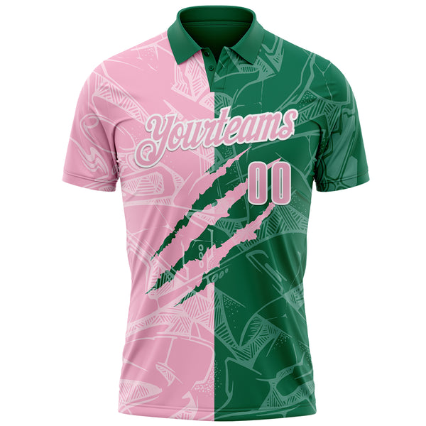 Custom Graffiti Pattern Light Pink Kelly Green-White 3D Scratch Performance Polo Shirt