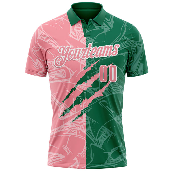 Custom Graffiti Pattern Medium Pink Kelly Green-White 3D Scratch Performance Polo Shirt