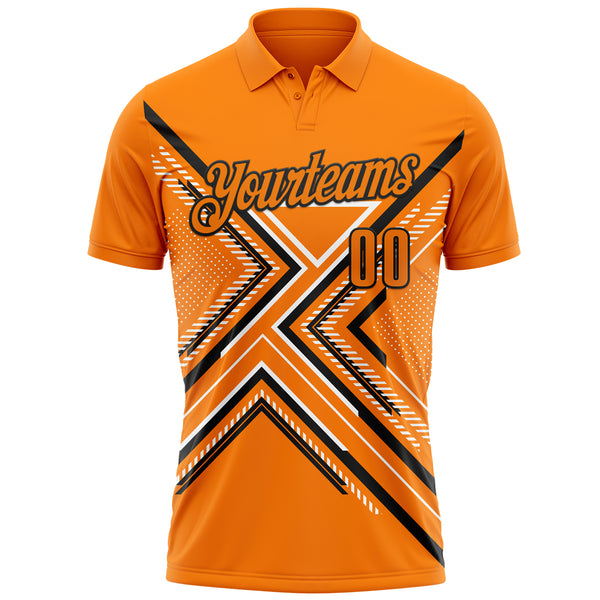 Custom Bay Orange Black-White 3D Pattern Design Geometric Shapes Performance Polo Shirt