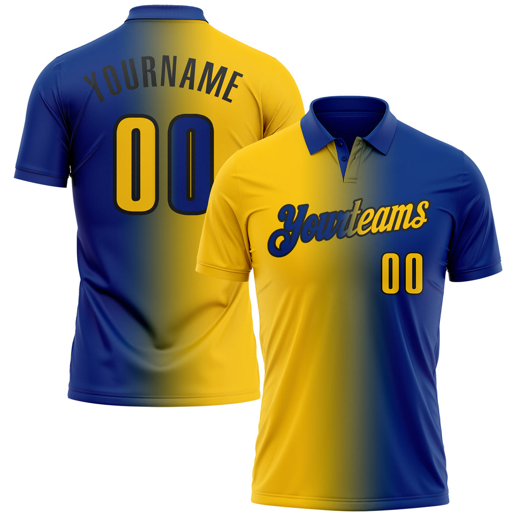 Custom Royal Yellow-Black 3D Gradient Fashion Performance Polo Shirt