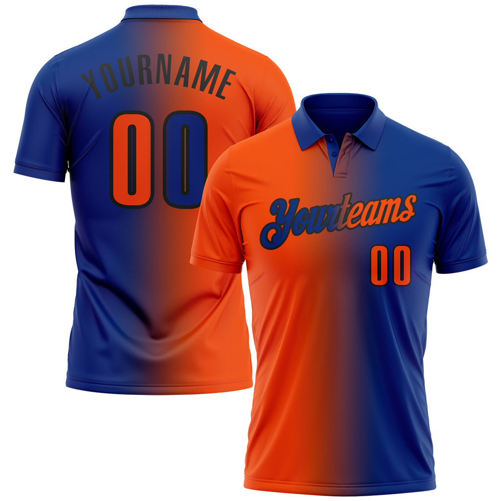 Custom Royal Orange-Black 3D Gradient Fashion Performance Polo Shirt