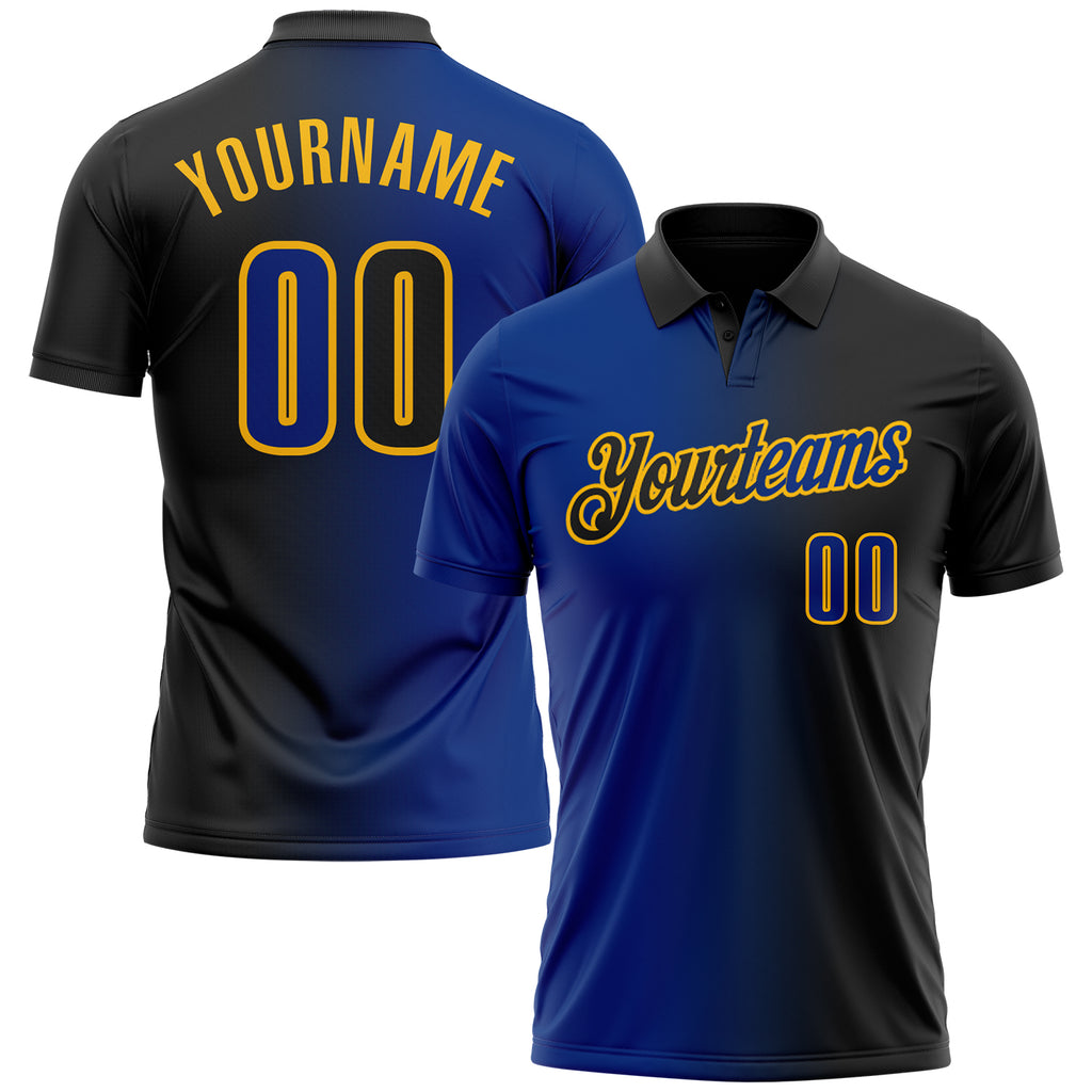 Custom Black Royal-Gold 3D Gradient Fashion Performance Polo Shirt